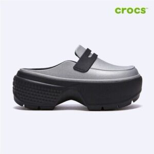 NEW Crocs Stomp Loafer Silver Metallic Black Platforms Multiple Sizes NWT